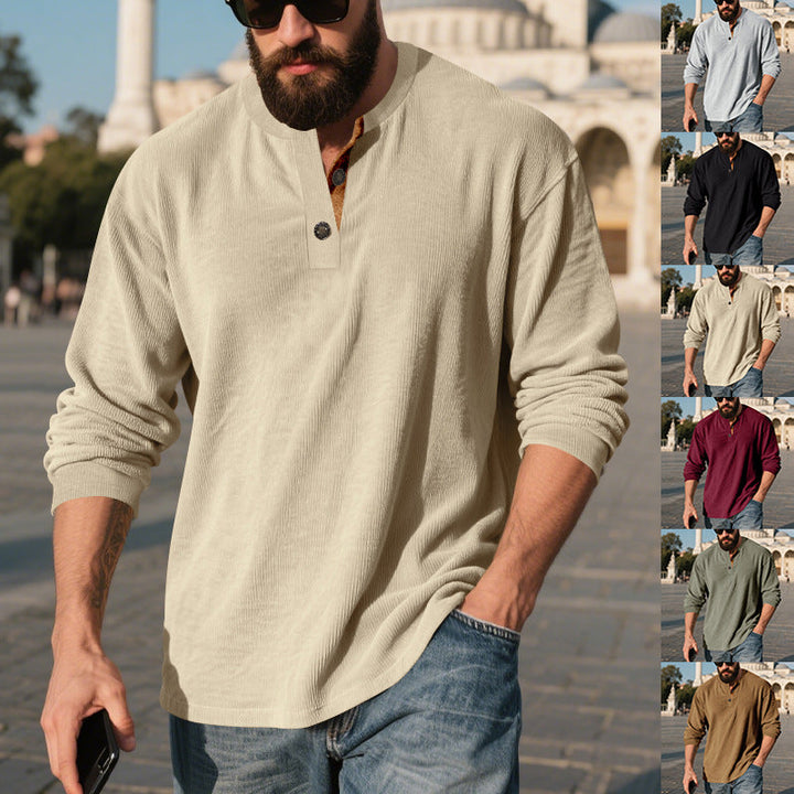 Herren Langarm-Henley-Shirt mit strukturiertem Design
