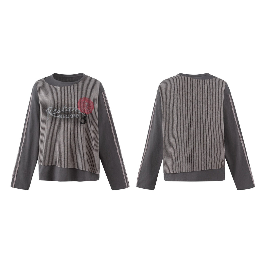 Damen Lagen-Langarmshirt mit gestreiftem Frontpanel und Spitzenband Nord Taschen