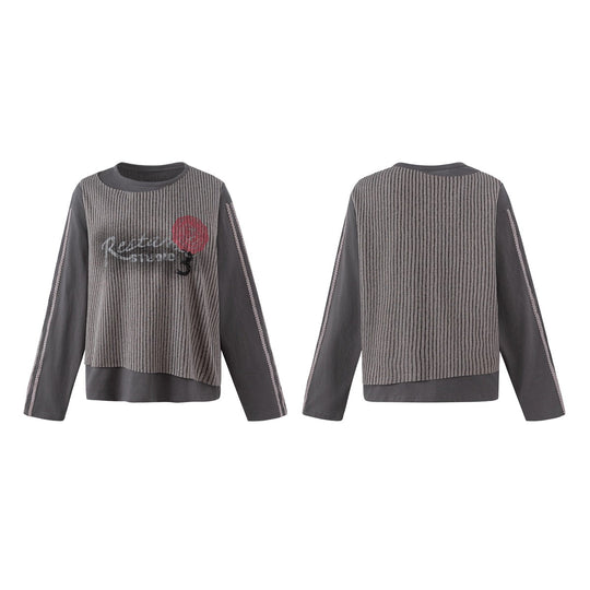 Damen Lagen-Langarmshirt mit gestreiftem Frontpanel und Spitzenband Nord Taschen