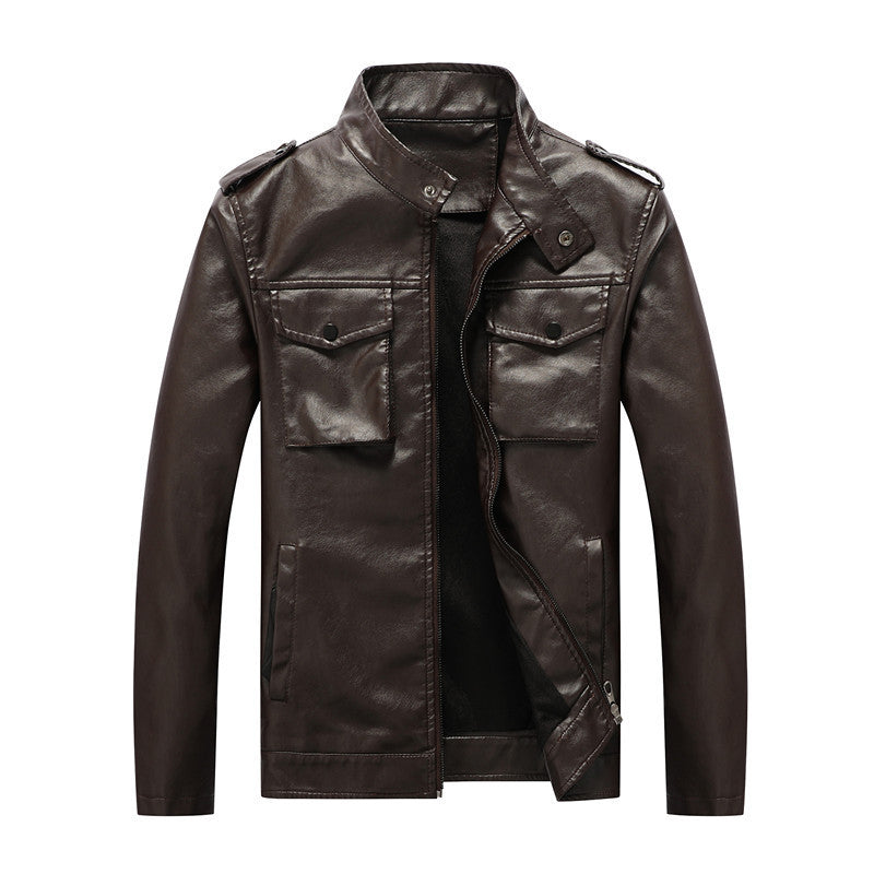 Herren schlanker Kunstleder‑Fieldblouson mit Stehkragen, Brustpattentaschen und Reißverschluss Nord Taschen