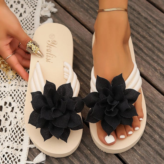 Damen Zehentrenner-Sandalen mit dekorativem Blumen-Detail und komfortablem Fußbett
