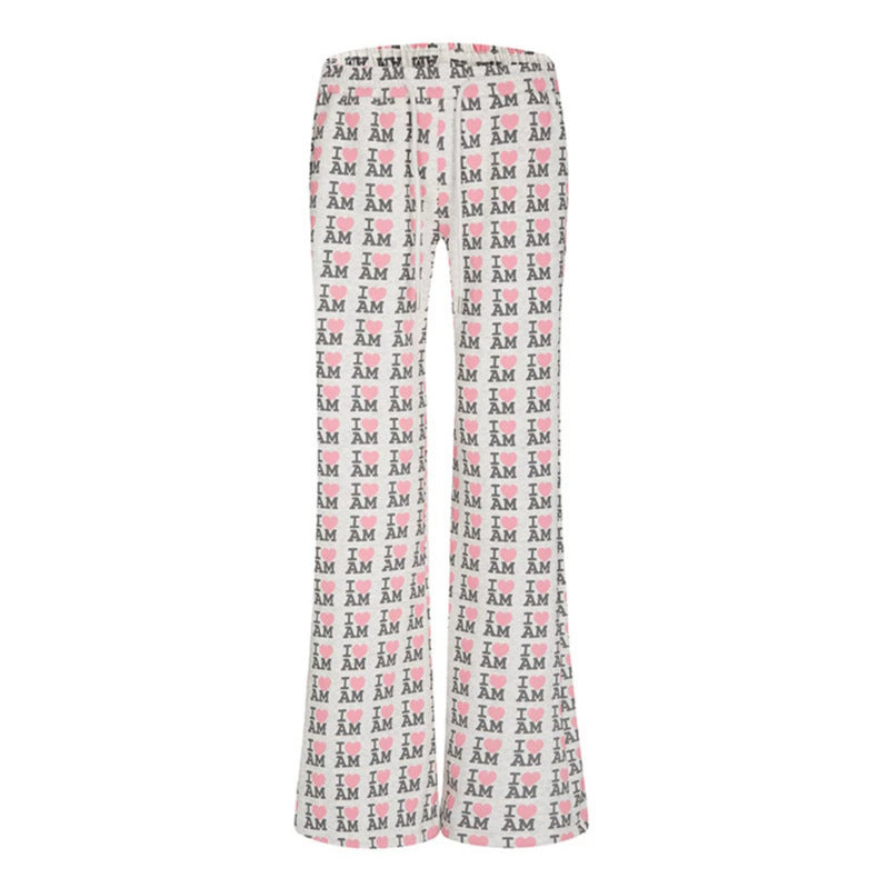 Damen High-Waist Loungehose mit ausgestelltem Beinschnitt, Kordelzug und Allover-Statement-Print Nord Taschen