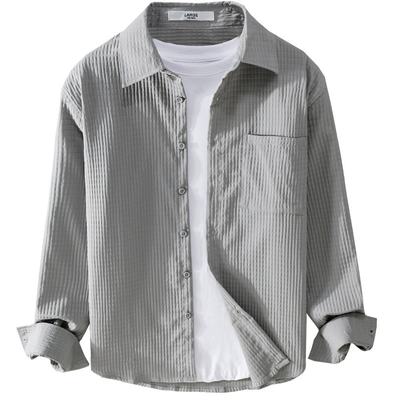 Herren Texturiertes Waffelstruktur-Overshirt mit Brusttasche und legerer Passform Nord Taschen