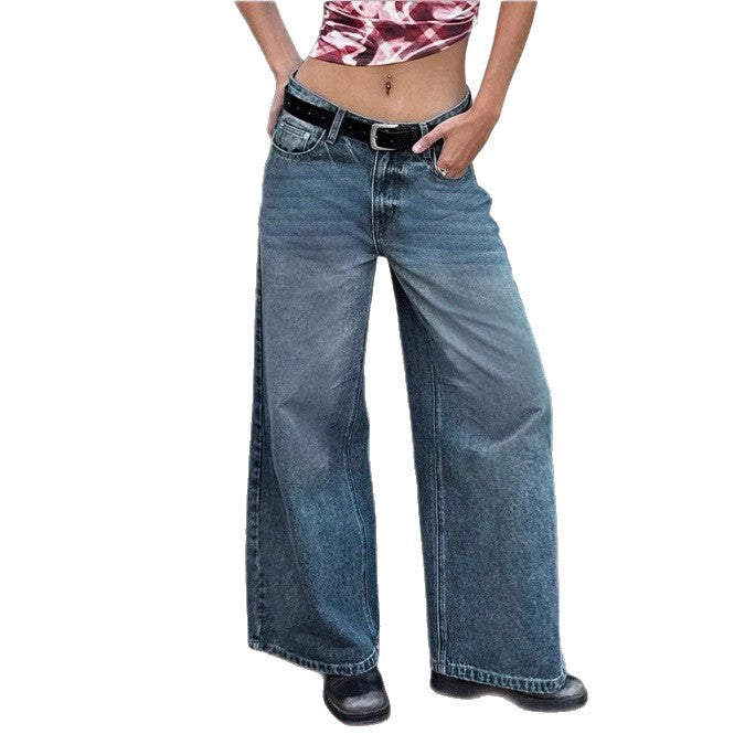 Damen Extraweite High-Waist Denim-Palazzohose mit langem Schlag Nord Taschen