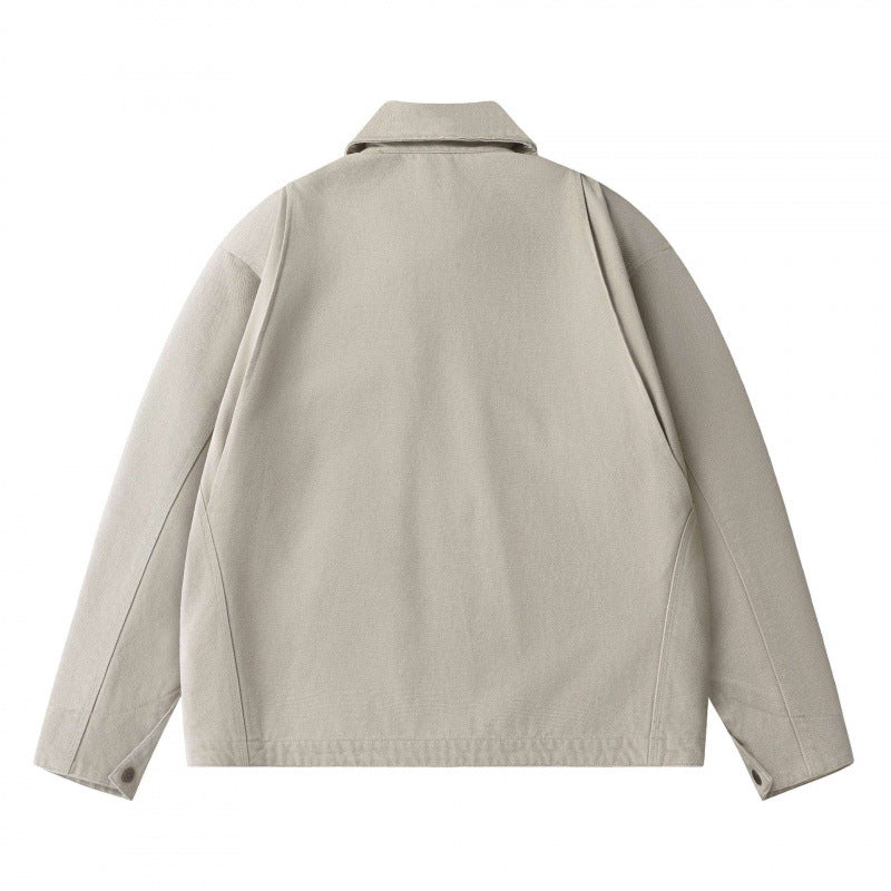 Unisex Kastenförmige Kurzjacke im Worker-Blouson-Stil mit Hemdkragen und verdecktem Reißverschluss Nord Taschen