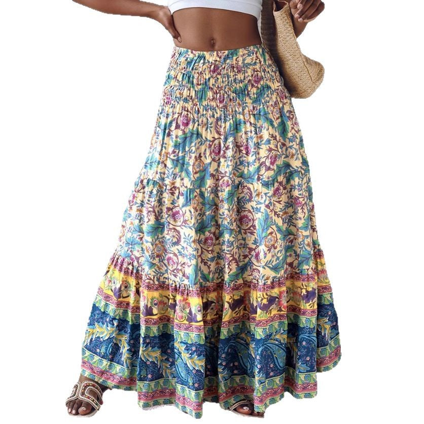 Damen Sommerlicher Maxirock mit floralen Mustern und voluminösem Saum Nord Taschen