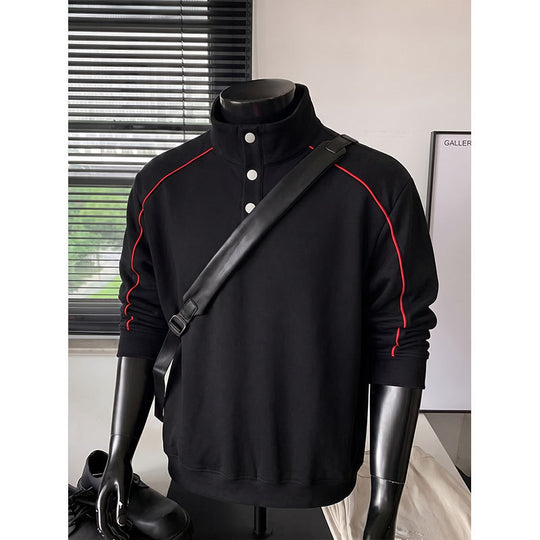 Herren Sweatshirt mit Stehkragen, Druckknopf‑Halbleiste und kontrastierender Schulterpaspel Nord Taschen