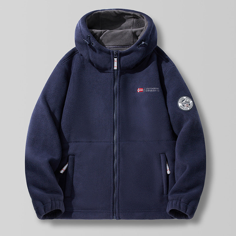 Herren Fleece-Kapuzenjacke mit Teddyfutter, hohem Kragen & durchgehendem Reißverschluss Nord Taschen