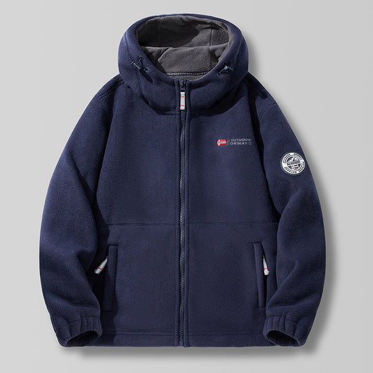 Herren Fleece-Kapuzenjacke mit Teddyfutter, hohem Kragen & durchgehendem Reißverschluss Nord Taschen