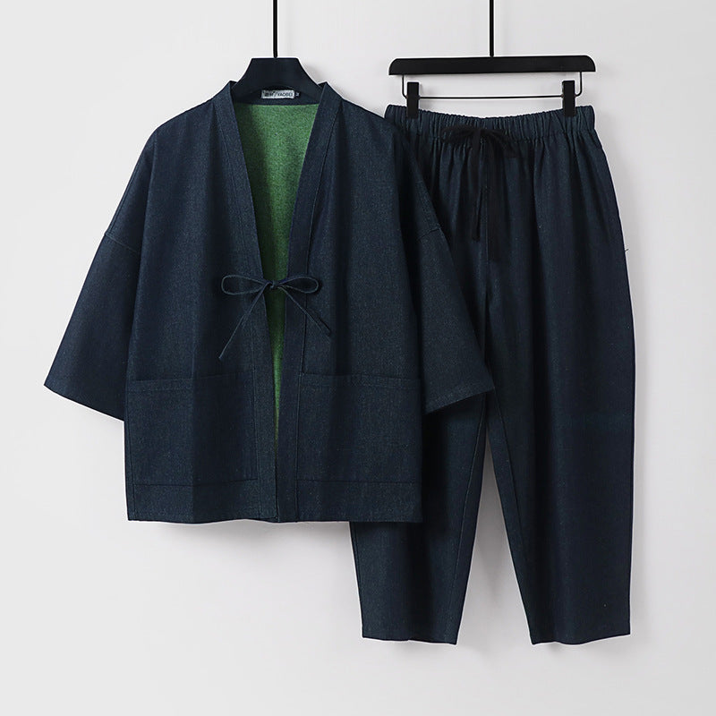 Unisex Kimono-Jacke und lockere Bundhose im Denim-Look Nord Taschen