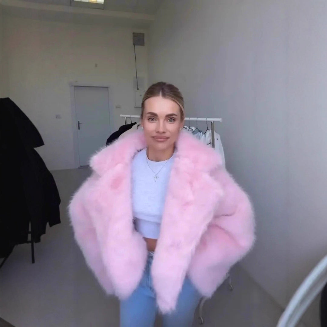 Damen Cropped Kunstpelz-Bomber mit voluminösem Hochflor Nord Taschen