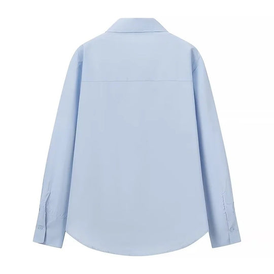 Damen Locker geschnittene Popeline-Bluse mit Rüschenblende und Hemdkragen Nord Taschen