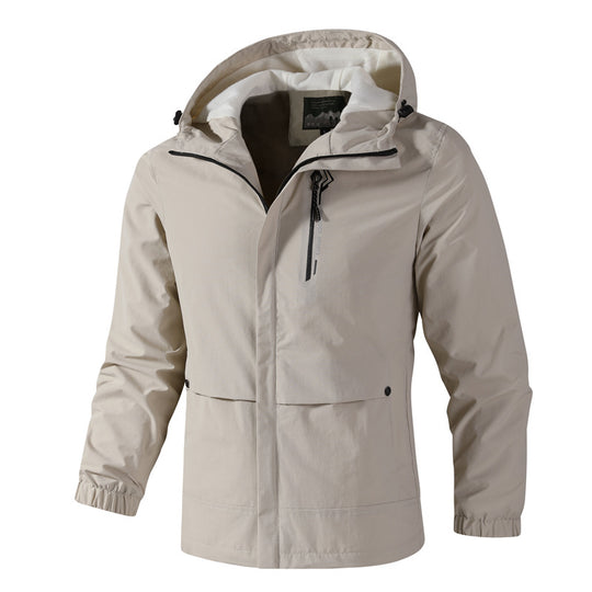 Herren Wasserdichte Softshell-Regenjacke mit Kapuze, Brust-Reißverschluss und Fleece-Innenkragen Nord Taschen