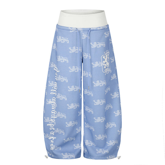 Damen Weite Culotte‑Palazzohose aus Sweat mit hohem Rippbund, Tunnelzug und heraldischem Wappenprint Nord Taschen
