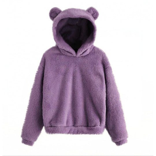 Damen Kuscheliger Teddy-Kapuzenpullover mit Bärenohren und Gummizugsaum Nord Taschen