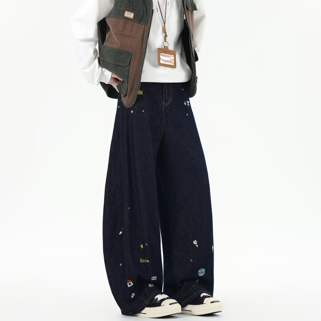 Herren Extraweite Baggy-Jeans mit verspielten Stickereien und weitem Bein Nord Taschen