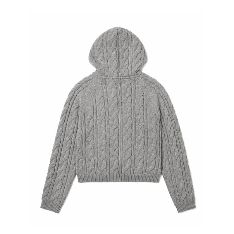 Damen Kapuzen-Zopfstrick-Cardigan mit Reißverschluss und Raglanärmeln Nord Taschen