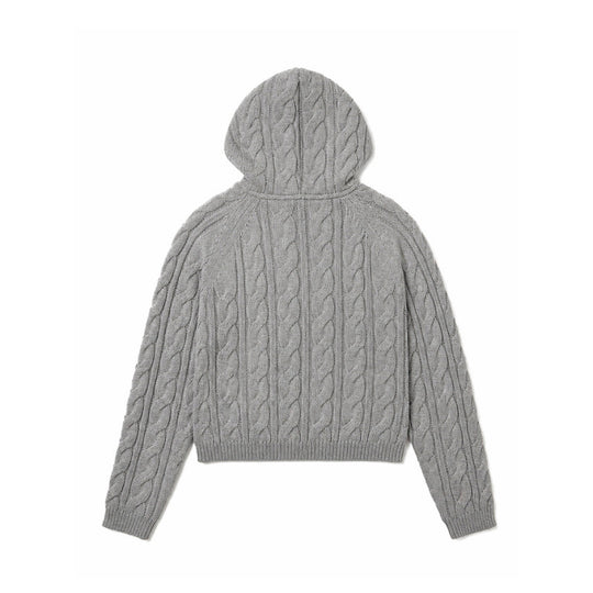 Damen Kapuzen-Zopfstrick-Cardigan mit Reißverschluss und Raglanärmeln Nord Taschen