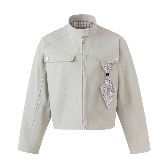 Damen Kurzer Blouson im Fieldstil mit Stehkragen, Brustklappen und abnehmbarem Anhänger Nord Taschen