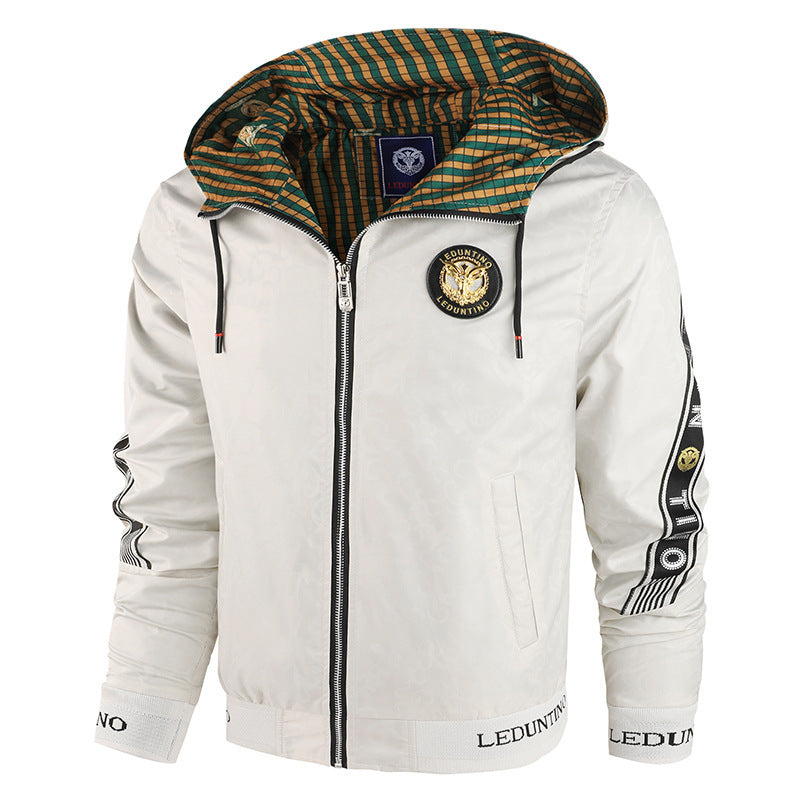 Herren  leichte Kapuzen-Sportjacke mit Jacquardmuster, Metallreißverschluss und elastischen Bündchen Nord Taschen