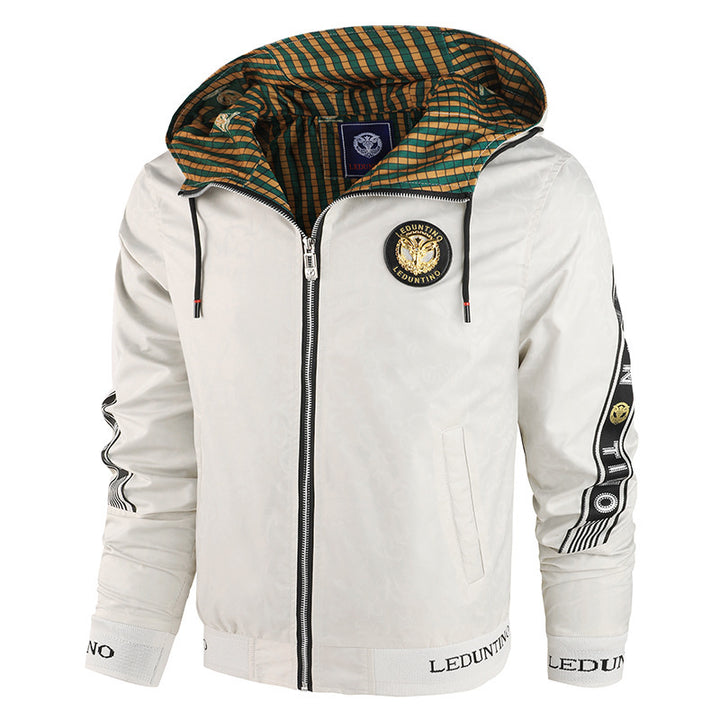 Herren  leichte Kapuzen-Sportjacke mit Jacquardmuster, Metallreißverschluss und elastischen Bündchen Nord Taschen