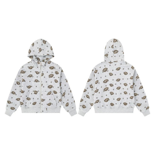 Damen Reißverschluss-Hoodie im Casual-Look mit Lippen‑Motiv und Punktmuster Nord Taschen