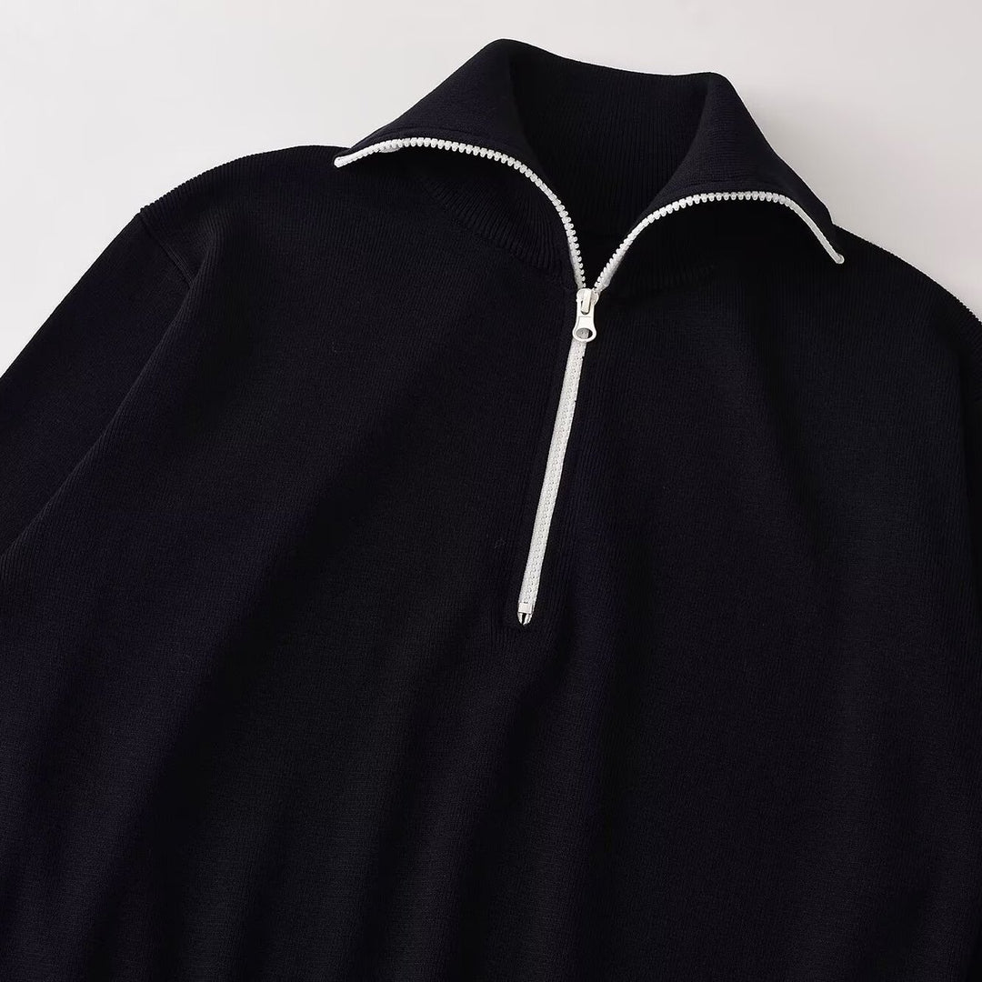 Damen Oversize Half-Zip Strickpullover mit Stehkragen und Rippbündchen Nord Taschen