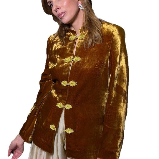 Damen Samtjacke mit Mandarin-Kragen und dekorativen Knotenverschlüssen Nord Taschen