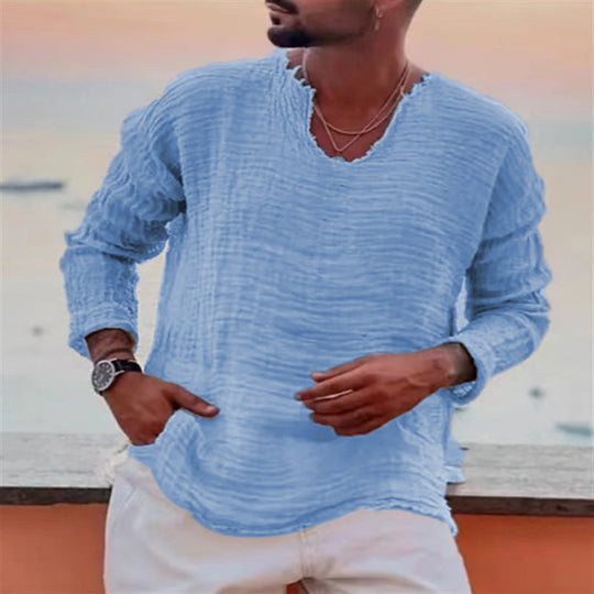 Herren lässiges V-Neck Leinenhemd