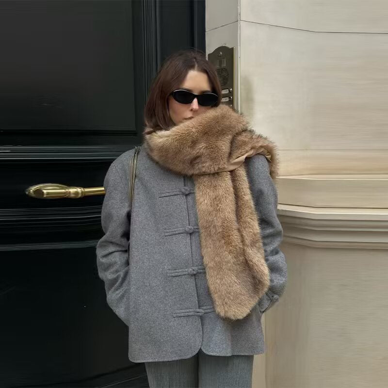 Damen Kurzer Wollmantel mit Knebelverschlüssen und Oversized-Schnitt Nord Taschen