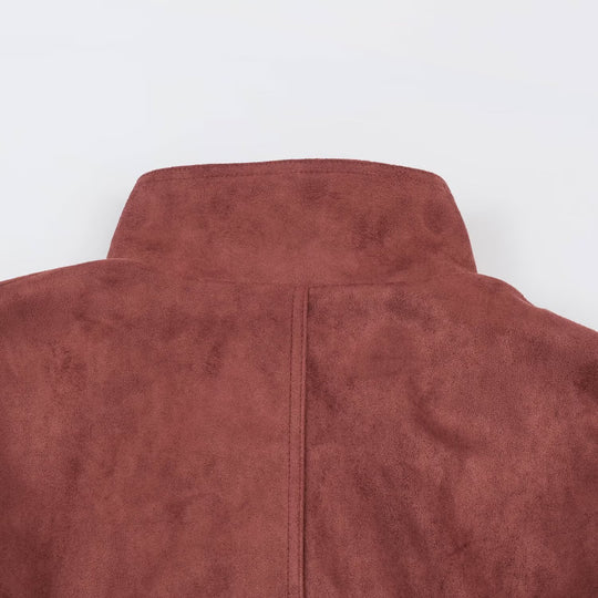 Damen Kurzjacke in Velours‑Optik mit hohem Funnelkragen, verdecktem Verschluss und Taillenbindegürtel Nord Taschen