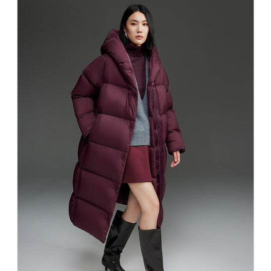 Damen Extra-langer wattierter Steppmantel mit Kapuze, Thermo-Füllung und Zwei-Wege-Reißverschluss Nord Taschen