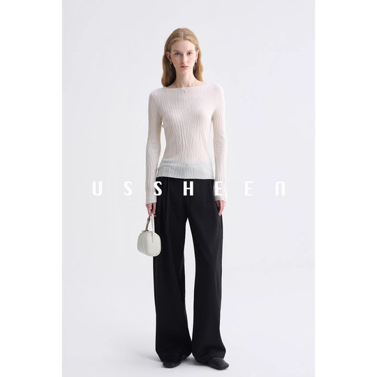 Damen Feinstrick-Longsleeve mit Boot-Ausschnitt und Strukturstrick Nord Taschen