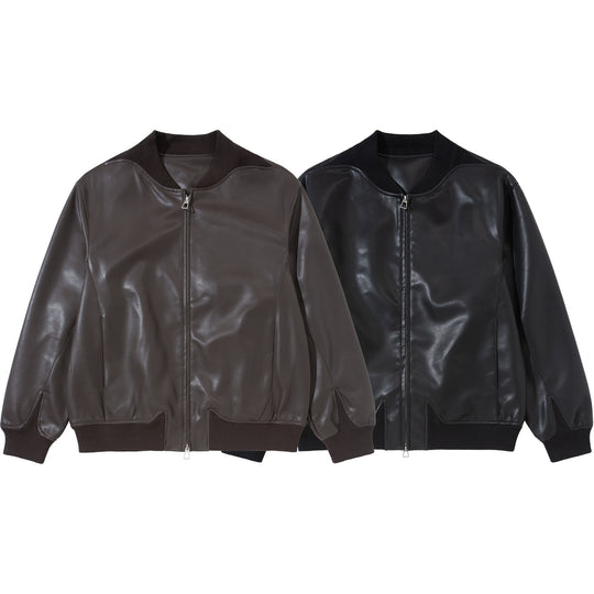 Herren Glattleder‑Bomberjacke mit nahtverdeckter Front und elastischen Rippenbündchen Nord Taschen