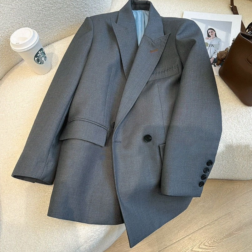 Damen Zweireihiger Oversize-Blazer mit schmalem Revers, Innenfutter & Pattentaschen Nord Taschen
