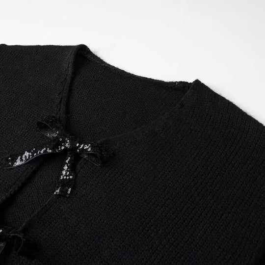 Damen Oversized Strickcardigan mit V-Ausschnitt und Pailletten‑Schleifen Nord Taschen