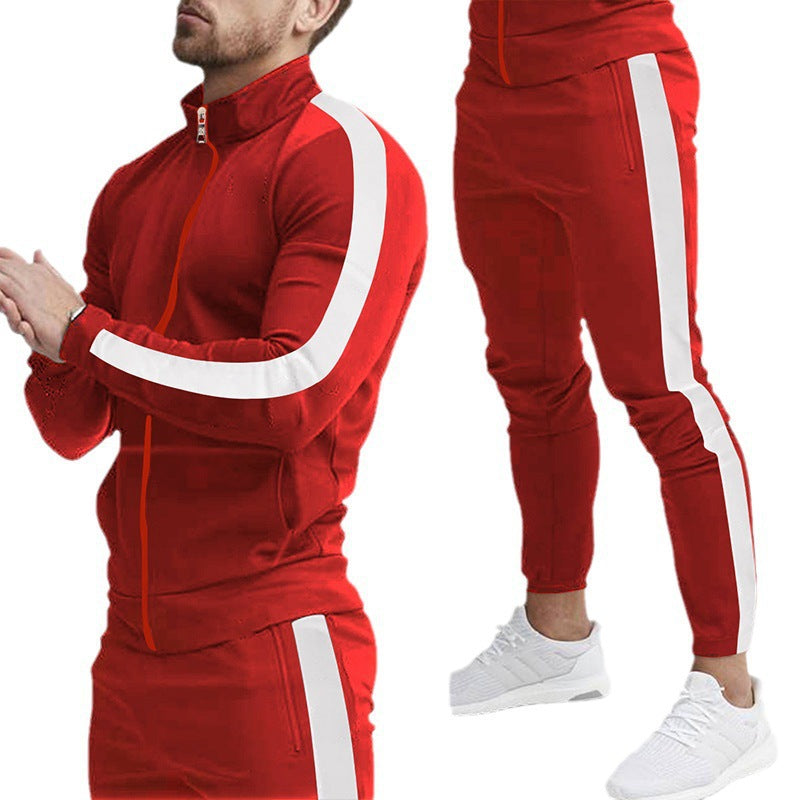 Herren Sportlicher Tapered-Trainingsanzug im Retro-Streifen-Look mit Stehkragen Nord Taschen