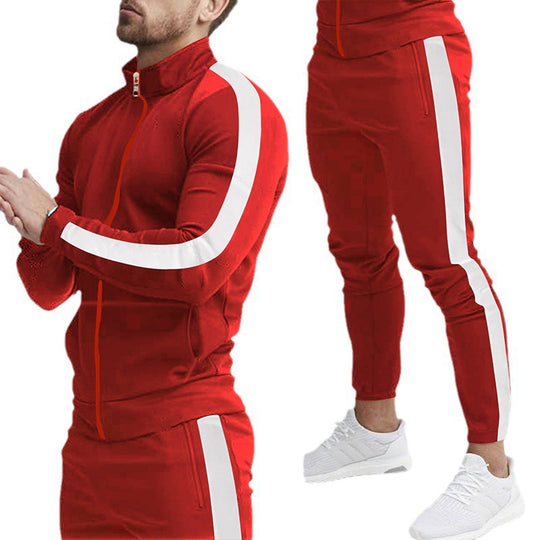 Herren Sportlicher Tapered-Trainingsanzug im Retro-Streifen-Look mit Stehkragen Nord Taschen