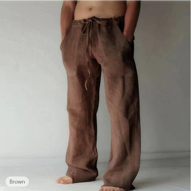 Herren Leinenhose mit weitem Schnitt Kordelzug und Seitentaschen Nord Taschen