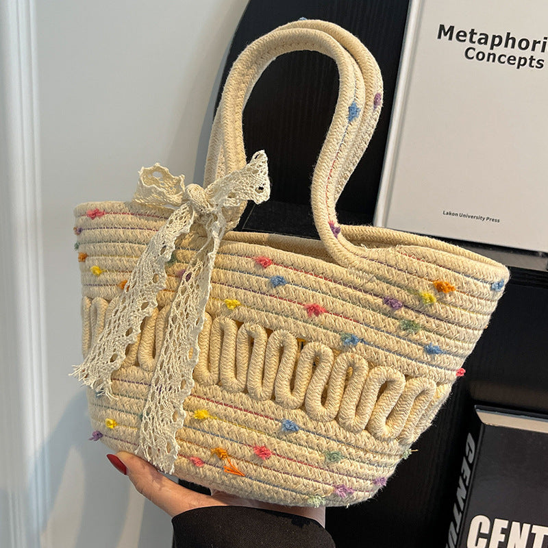 Damen Tragetasche aus hochwertigem gewebtem Material mit eleganter Schleifen-Applikation Nord Taschen