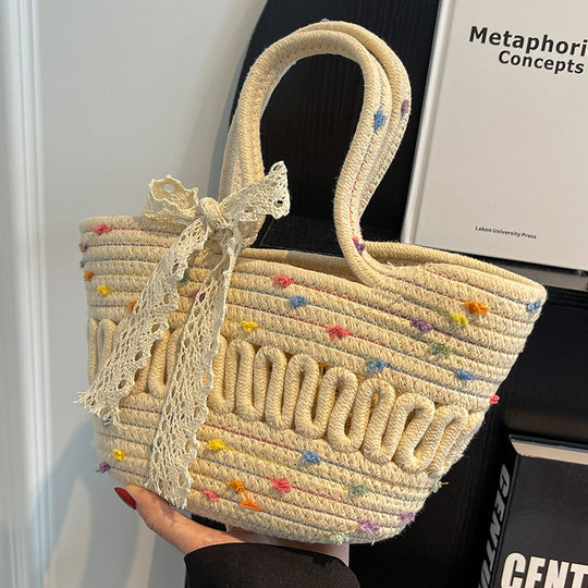 Damen Tragetasche aus hochwertigem gewebtem Material mit eleganter Schleifen-Applikation Nord Taschen