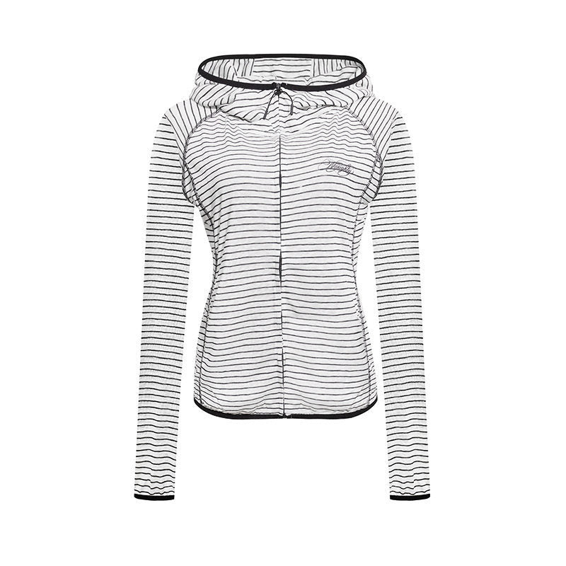 Damen Leichte Kapuzen-Zipjacke im Streifen-Look mit figurbetonter Passform und Raglanärmeln Nord Taschen
