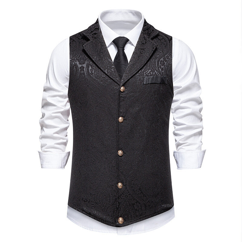 Herren Paisley-Jacquard Weste mit Schalkragen, tailliertem Schnitt und Zierknöpfen Nord Taschen