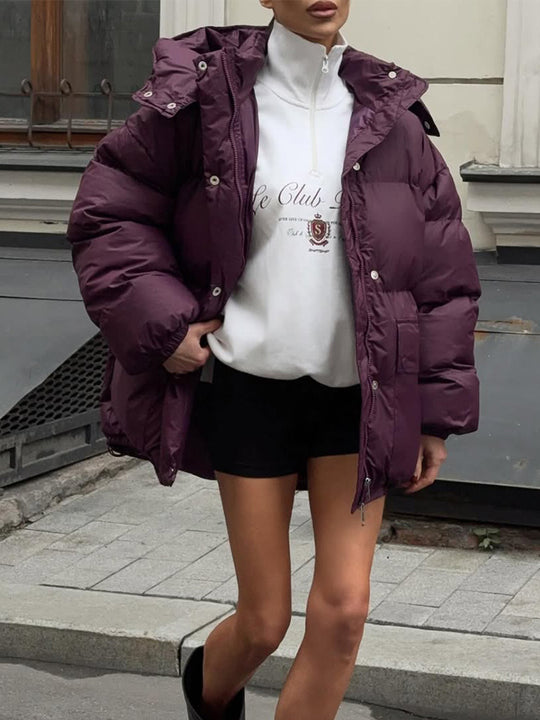Damen Oversize Steppjacke mit Kapuze und wattierter Thermofütterung Nord Taschen