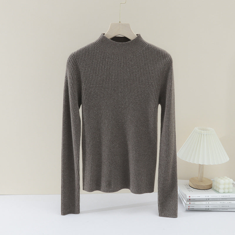 Damen Feiner gerippter Stehkragenpullover mit slim-fit Silhouette Nord Taschen