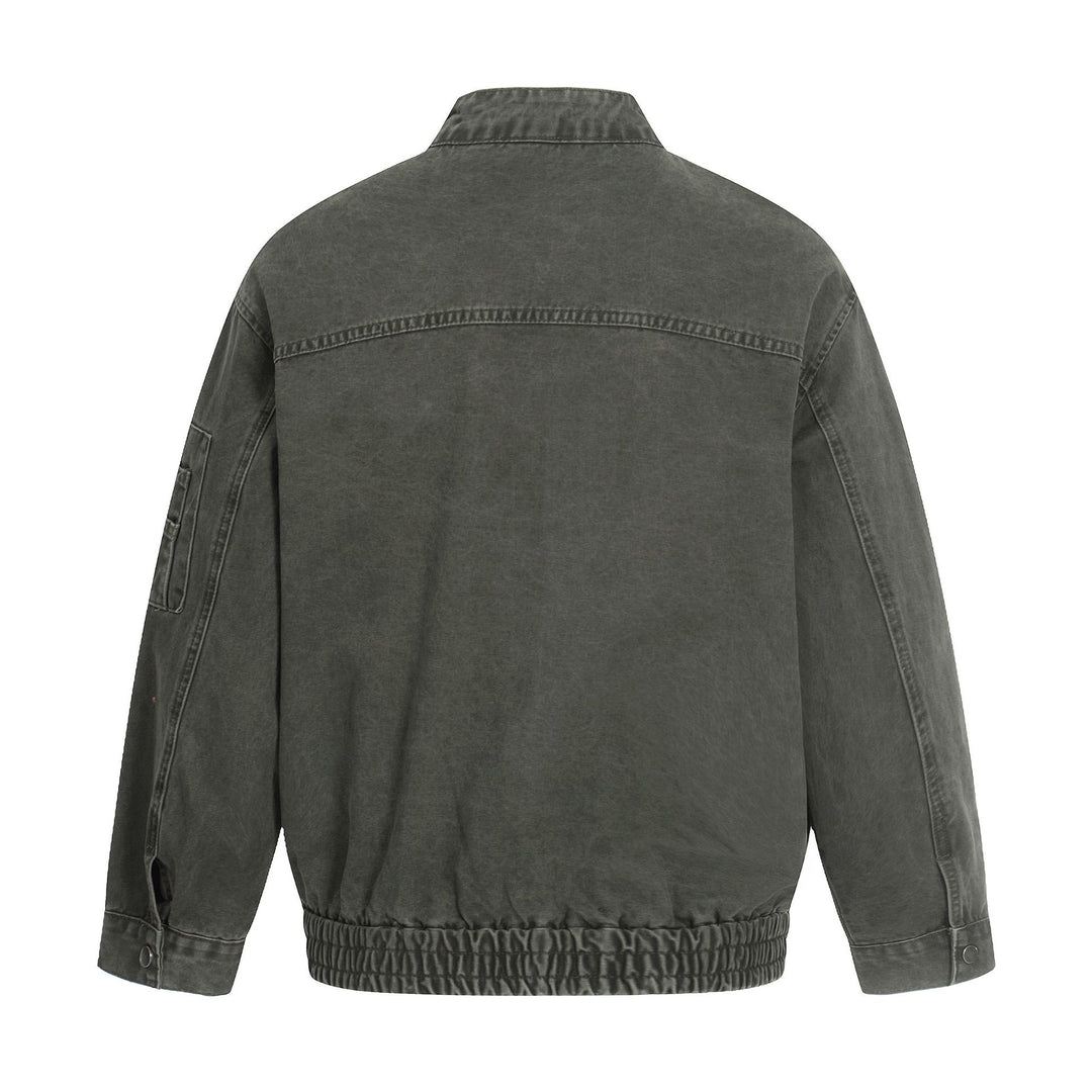 Herren kurz geschnittene Vintage‑Wasch Bomberjacke im Boxy‑Cut mit Stehkragen und Ärmel‑Reißverschluss Nord Taschen