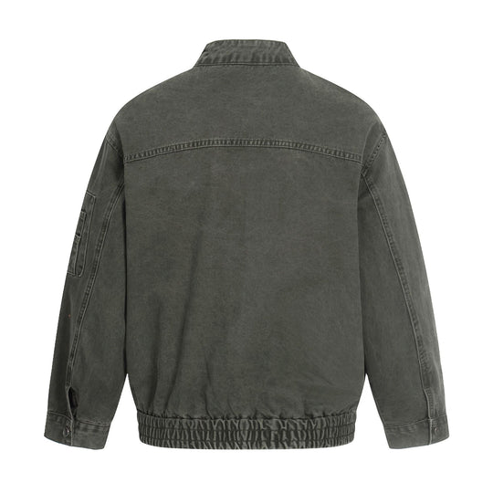 Herren kurz geschnittene Vintage‑Wasch Bomberjacke im Boxy‑Cut mit Stehkragen und Ärmel‑Reißverschluss Nord Taschen