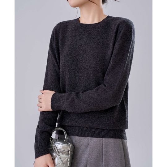 Damen Feiner Rundhals-Pullover aus Kaschmir-Mix mit gerippten Bündchen Nord Taschen