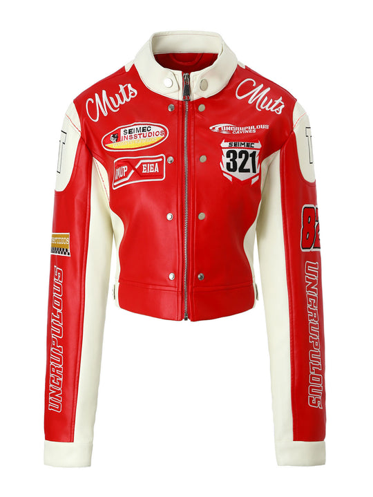 Damen Racer-Bikerjacke im Retro-Motorsport-Look Nord Taschen