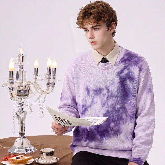 Herren Oversize-Strickpullover mit Batikoptik, Rundhalsausschnitt und Rippbündchen Nord Taschen